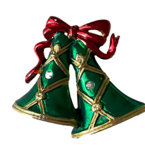 Vintage 70s JSF Zales Christmas Bells Green and Red